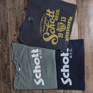 Schott Bros. N.Y.C. Logo Tee Lot of 3 Size XXL in Navy Blue, Moss Green, Grey